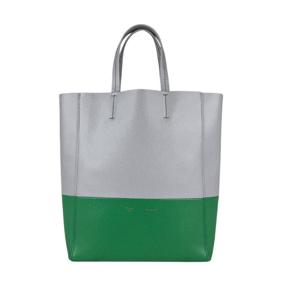 Celine Bag Gray Leather Cabas Shoulder Green Vertical - Picture 1 of 5